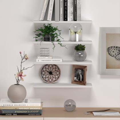 Imagem de Kit Jogo 4 Prateleiras Retas Suporte Invisível Decoração Organização Expositor MDF 