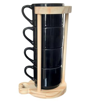 Imagem de Kit Jogo 4 Xicaras Café/Chá 200ml c/ suporte pinus - Preta
