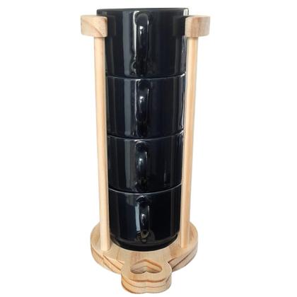 Imagem de Kit Jogo 4 Xicaras Café/Chá 200ml c/ suporte pinus - Preta
