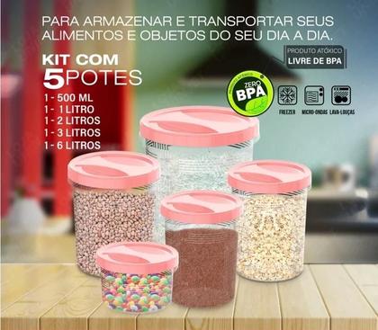 Imagem de Kit Jogo 5 Potes De Rosca Grande Porta Mantimentos Cozinha Alimentos