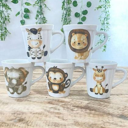 Imagem de Kit Jogo 6 Canecas 120ml - Copo Americano - Safari - Porcelana Branca