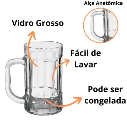 Imagem de Kit Jogo 6 Canecas Chopp Vidro Cerveja Festa 435ml Congelada