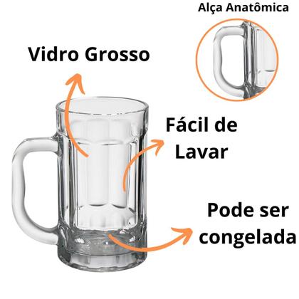 Imagem de Kit Jogo 6 Canecas Chopp Vidro Cerveja Festa 500ml Congelada