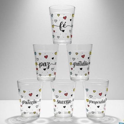 Imagem de Kit Jogo 6 Copos Americanos de Vidro 180ml com Frases Motivacionais