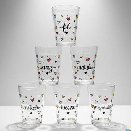 Imagem de Kit Jogo 6 Copos Americanos de Vidro 180ml com Frases Motivacionais