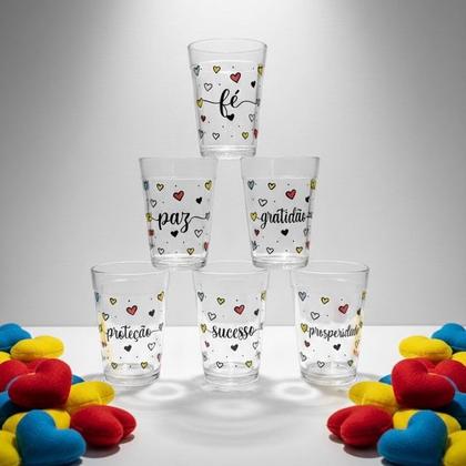 Imagem de kit Jogo 6 copos Americanos Vidro180ml Frases Motivacionais