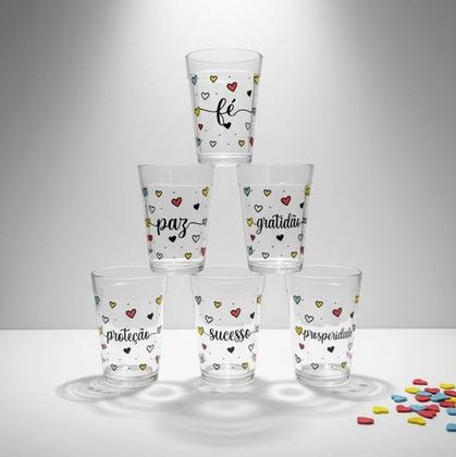 Imagem de kit Jogo 6 copos Americanos Vidro180ml Frases Motivacionais