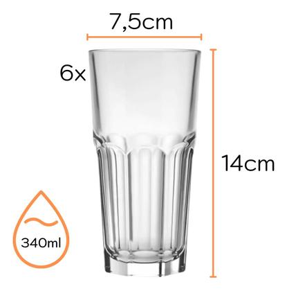Imagem de Kit Jogo 6 Copos De Vidro Grosso Resistente 340ml Suco Agua Casa Bar Restaurante Buffet Hotel