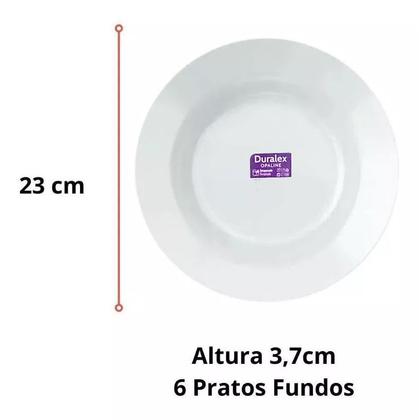 Imagem de Kit Jogo 6 Pratos Fundo Opaline Menu Redondo Duralex Vidro Temperado Branco