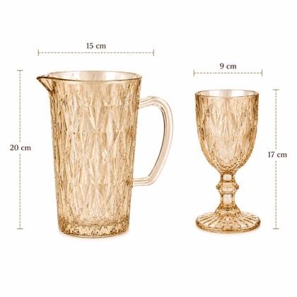 Imagem de Kit Jogo 6 Taças Diamond Âmbar 340ml + Jarra Diamond Âmbar 1,2L