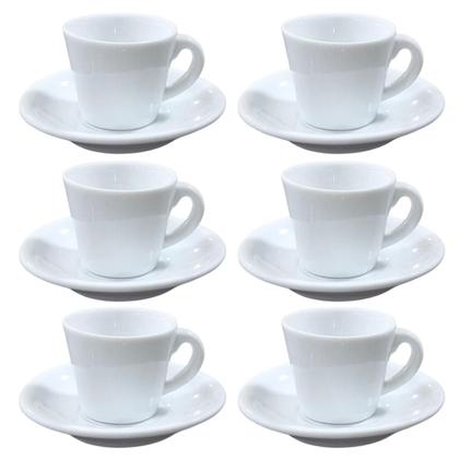 Imagem de Kit Jogo 6 xícaras Café 80ml cônica reta com pires - Porcelana branca (2)