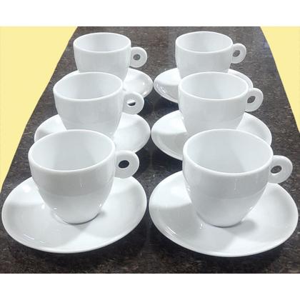Imagem de Kit Jogo 6 xícaras Café, chá 150ml Cônica com pires - Porcelana branca (2)