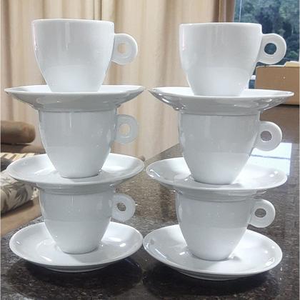 Imagem de Kit Jogo 6 xícaras Café, Chá 200ml Cônica com pires  - Porcelana branca