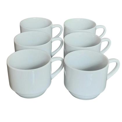 Imagem de Kit Jogo 6 Xicaras Café/Chá hotel 200ml Empilháveis - Porcelana Branca