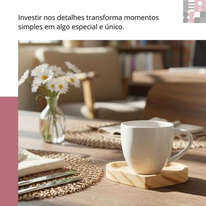 Imagem de Kit Jogo 6 Xícaras de Café Em Porcelana Com Pires Coração Em Madeira Pinus