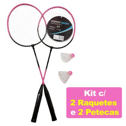 Imagem de Kit Jogo Badminton Semi Profissional Com 2 Raquetes Em Alumínio 2 Petecas Macias E Leve Com Bolsa