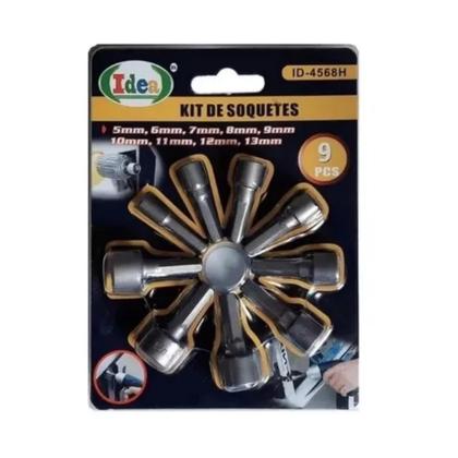 Imagem de Kit Jogo Bits Soquete Canhão Parafusadeira 9 Peças Id-4568h