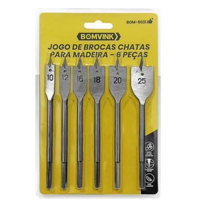Imagem de Kit jogo broca chata madeira 6 pc 10 a 25mm bom-5031 6 unidades - bomvink