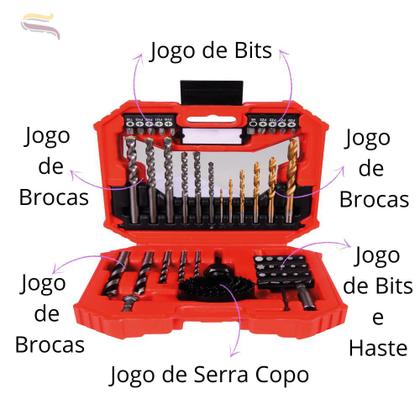 Imagem de Kit Jogo Brocas /  Bits / Serra Copo C/56 Peças - Worker