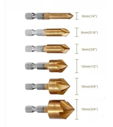 Imagem de Kit Jogo Brocas Escariadora 6mm,8mm,9mm,12mm,16mm,19mm 6 Pçs