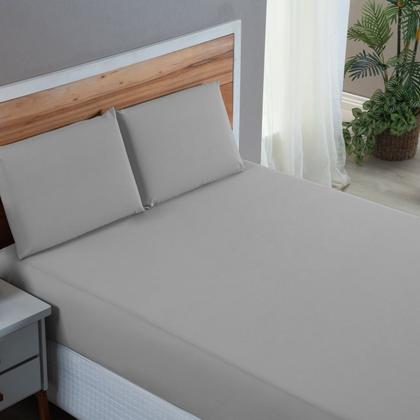 Imagem de Kit Jogo Cama Casal 3 Peças 100% Algodão Percal 200 Fios Lençol com Elástico