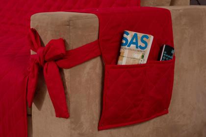 Imagem de kit Jogo capa protetora de sofá face unica 2 e 3 lugares com laço e porta objetos vermelho