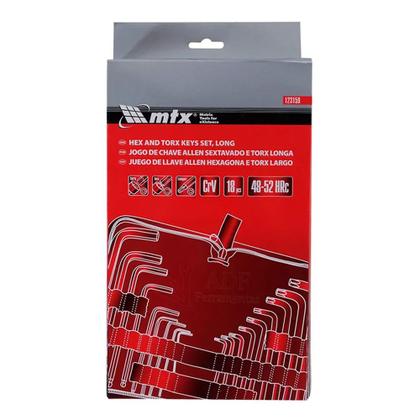 Imagem de Kit Jogo Chave Allen 1,5 a 10 mm e Torx T10 a T50 18 Peças 2 Jogos - 123159 - MTX