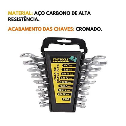 Imagem de Kit Jogo Chave Fixa Em Aço Carbono 6-22mm Profissional 8 Peças