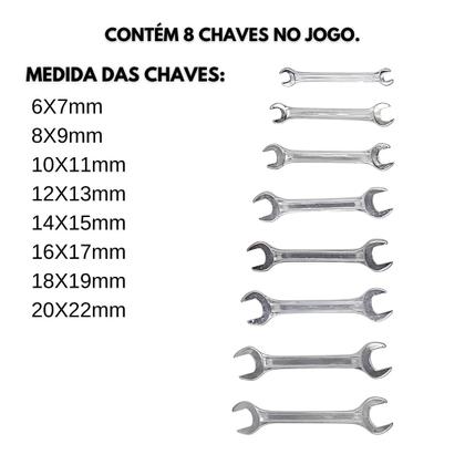 Imagem de Kit Jogo Chave Fixa Em Aço Carbono 6-22mm Profissional 8 Peças