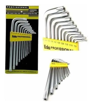 Imagem de Kit Jogo Chave Torx Aço Tipo L Com 10 Peças T9 A T50