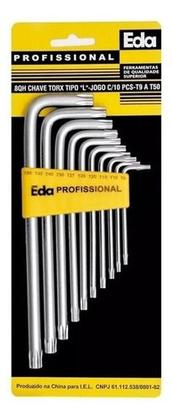 Imagem de Kit Jogo Chave Torx Aço Tipo L Com 10 Peças T9 A T50