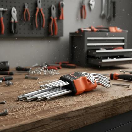 Imagem de Kit Jogo Chave Torx ou Allen Aço Tipo L Cabo Longo Com 9 Peças