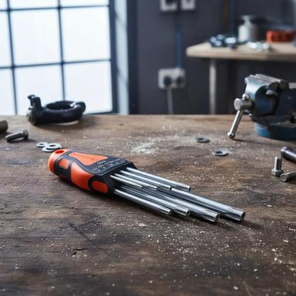 Imagem de Kit Jogo Chave Torx ou Allen Aço Tipo L Cabo Longo Com 9 Peças