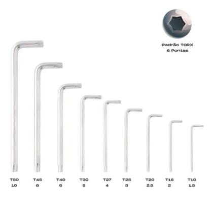 Imagem de Kit Jogo Chave Torx ou Allen Aço Tipo L Cabo Longo Com 9 Peças