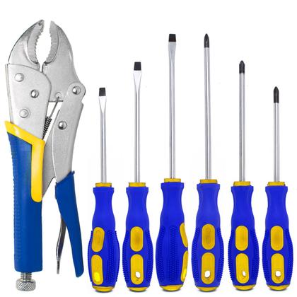 Imagem de Kit Jogo Chaves De Fenda E Philips Imantada Com Alicate De Pressão 10 Polegadas