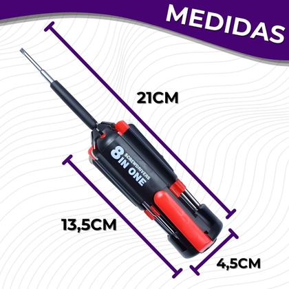 Imagem de Kit Jogo Chaves de Fenda e Phillips 8 em 1 Com Led Ferramentas Compacta Multiuso - Novo Século