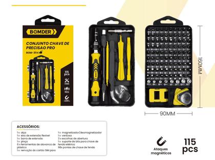 Imagem de Kit Jogo Chaves De Fenda Precisão Magnético 115 Peças Ferramentas Profissional Conserto Celular Notebook Tablet Relógio
