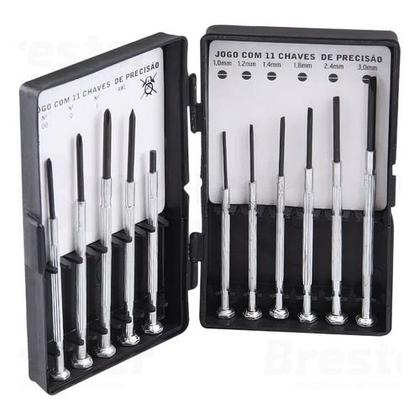 Imagem de Kit Jogo Chaves De Precisão Relogio / Eletrônica Reparo Conserto Celular 11 Peças Fenda Philips Para Relogio
