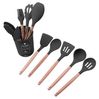 Kit Jogo Colheres Talheres De Silicone 12 Peças Copo Suporte - Ke Home Imagem de Kit Jogo Colheres Talheres De Silicone 12 Peças Copo Suporte