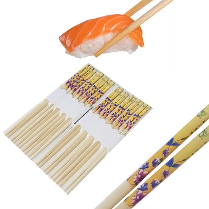 Imagem de Kit Jogo Com 10 Pares Hashi Bambu Reutilizável Espeto Oriental Grande 24cm