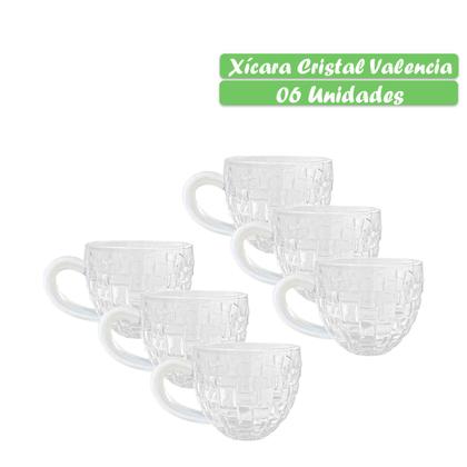 Imagem de Kit Jogo Com 6 Xícaras De Cristal Transparente Café Expresso Coffee Time Design Em Alto Relevo