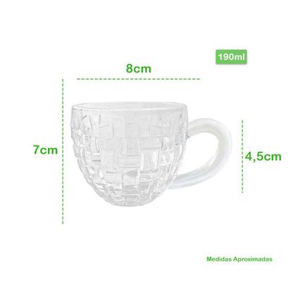 Imagem de Kit Jogo Com 6 Xícaras De Cristal Transparente Café Expresso Coffee Time Design Em Alto Relevo