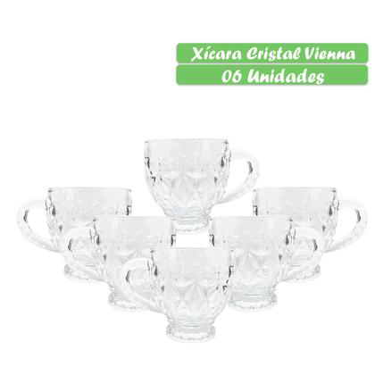 Imagem de Kit Jogo Com 6 Xícaras De Cristal Transparente Café Expresso Coffee Time Design Em Alto Relevo