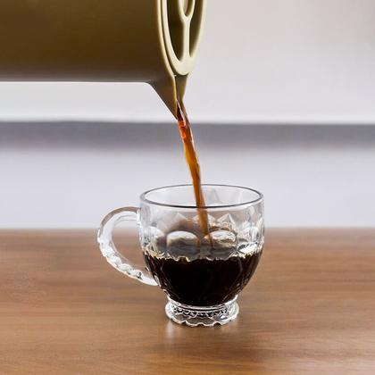 Imagem de Kit Jogo Com 6 Xícaras De Cristal Transparente Café Expresso Coffee Time Design Em Alto Relevo