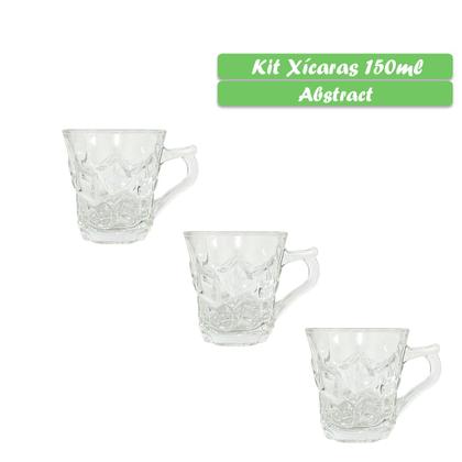 Imagem de Kit Jogo Com 6 Xícaras De Vidro Design Alto Relevo 150ml Transparente Chá Café Expresso Coffee Time
