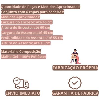 Imagem de Kit Jogo Conjunto 6 Capas De Cadeira Malha Gel Com Elástico Ajustável