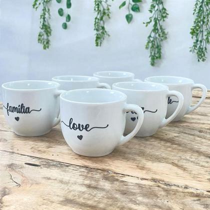 Imagem de Kit Jogo Conjunto 6 Xícaras de Café e Chá 170ml - Porcelana Branca com Decoração