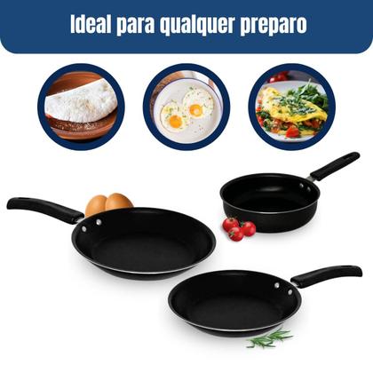 Imagem de Kit Jogo Conjunto Frigideiras Francesas e Frita Ovo Antiaderente 3 peças
