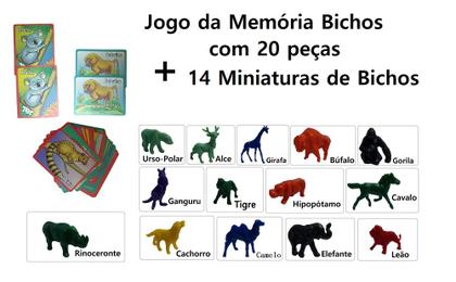 Imagem de Kit Jogo da Memória dos Bichos com 20 peças + 14 Miniaturas de Bichos Sortidos