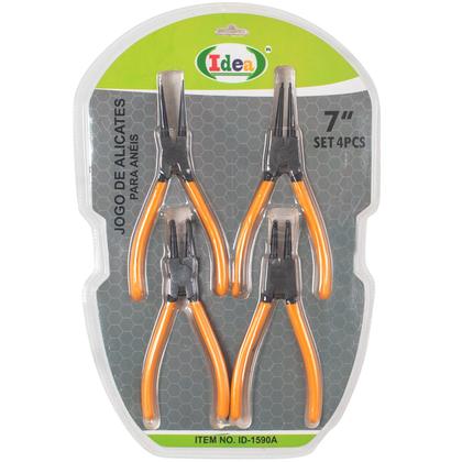 Imagem de Kit Jogo De Alicate Para Travar Anel 7 Polegadas Curvo Reto 4 Peças